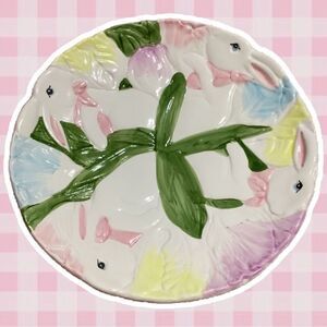 Vintage Retro Pastel Colorful Easter Bunny Rabbit Cottagecore Ceramic Plate